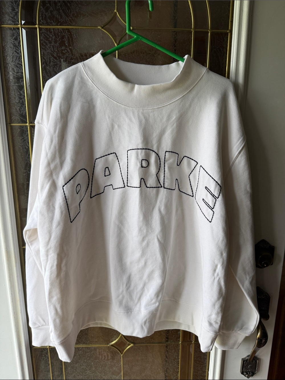 PARK  White Crewneck Sweatshirt with DARK BLUE Stitched Logo